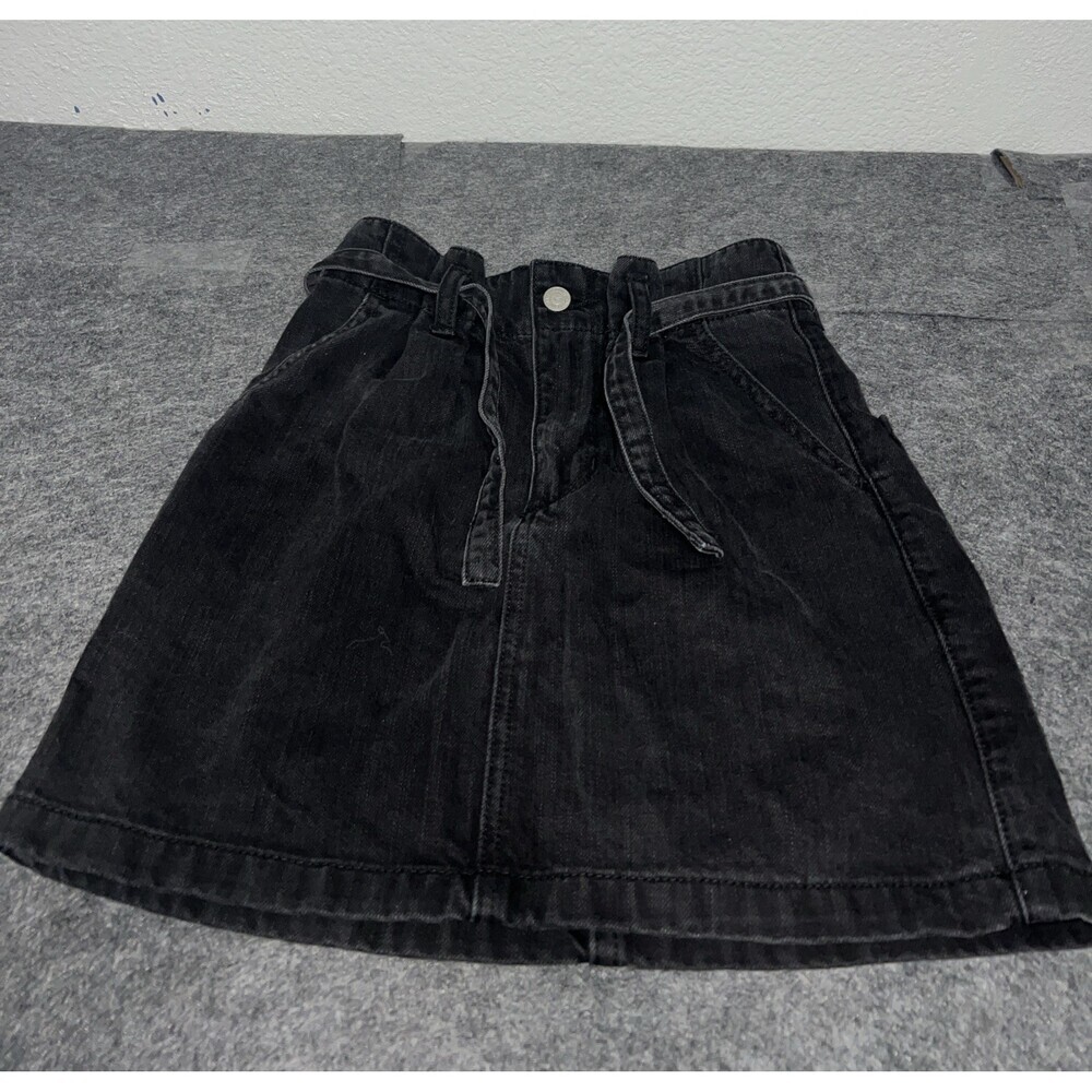 Hollister Juniors' Size 00 Black Denim Ultra High-Rise Belted Paperbag Skirt